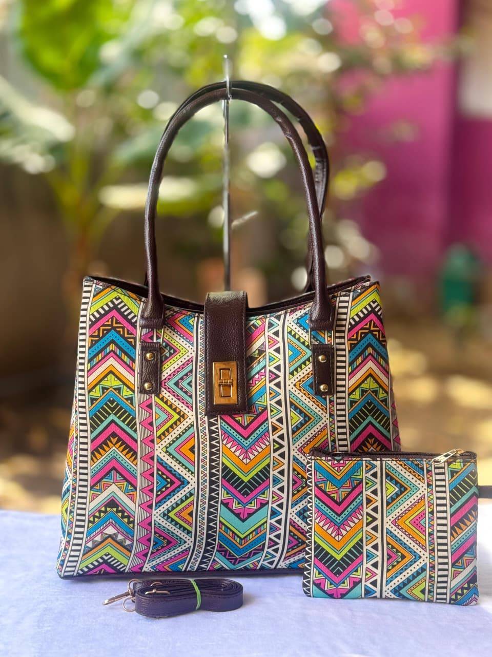 Multi Colour Pattern Double Partition Tote Bag - Design 2